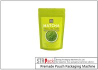 Η πράσινη σακούλα φερμουάρ DoyPack σκονών τσαγιού Matcha που συσκευάζει MachineRotary γεμίζει και σφραγίδα με το υλικό πληρώσεως τρυπανιών για τη σκόνη